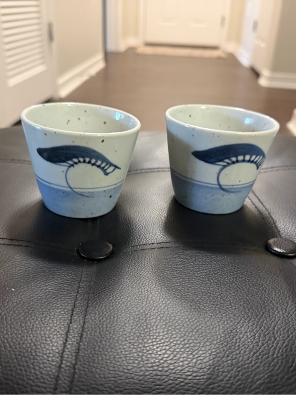 Hand-Painted Ceramic Sake Cups in Blue and White (Set of 2)